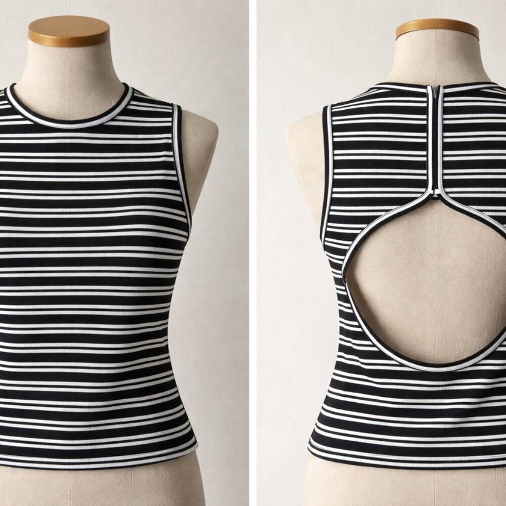 Women's Wild Fable Black and White Striped Ribbed Tank Top, Size S